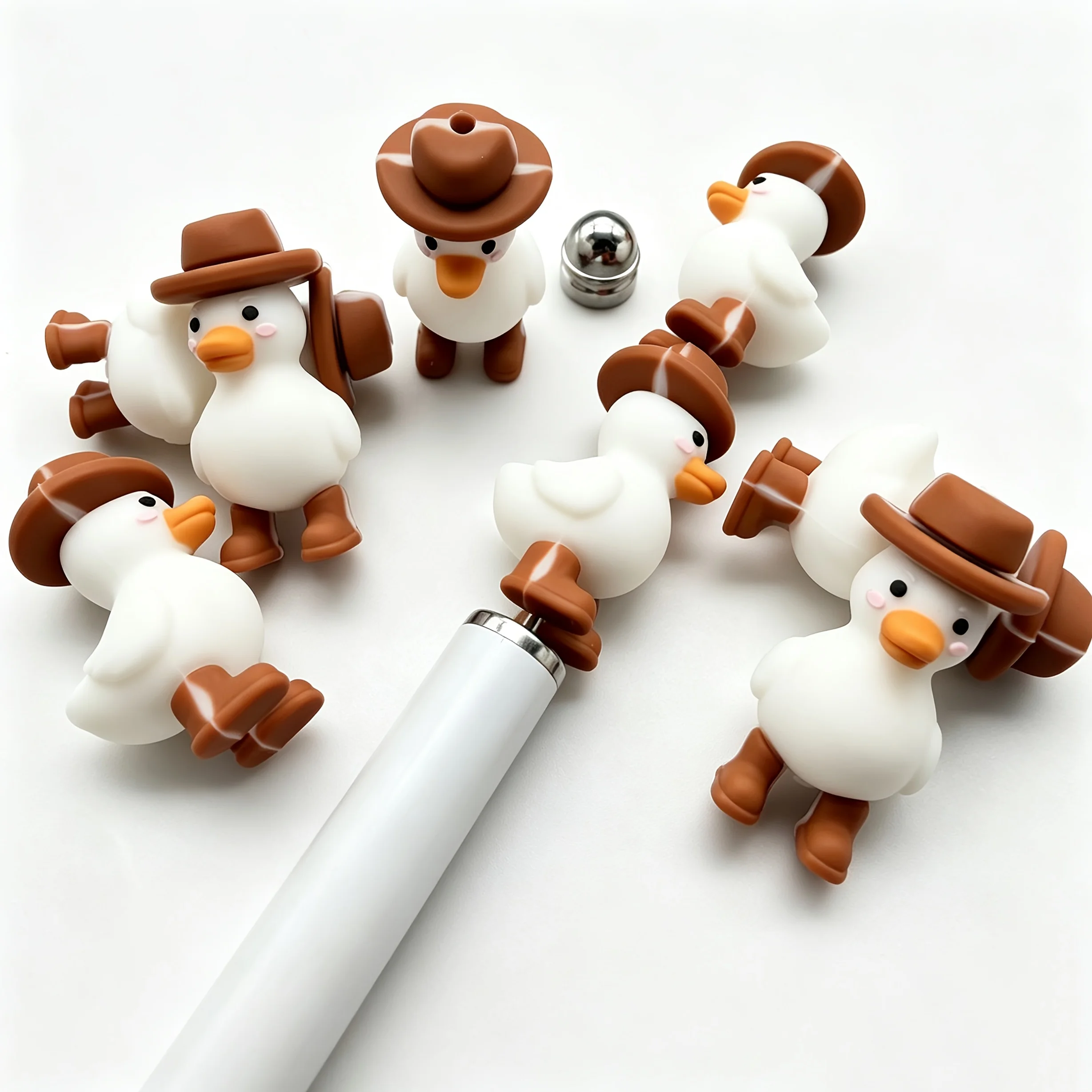 6Pcs 3D Cowboy Hat Silicone Focus Beads, White Body Brown Hat Boot, Loose Bead for DIY Bead Pen Bracelet Bag Charm Handmade Gift