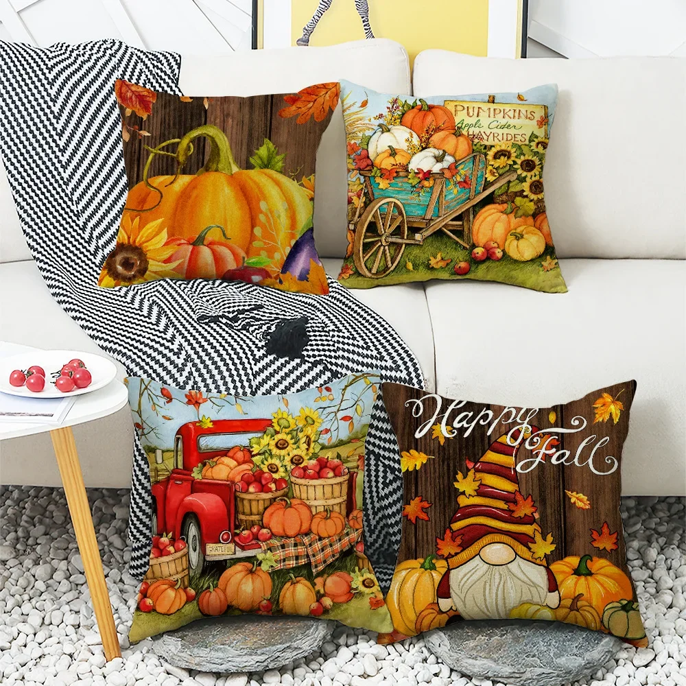 New Fall Thanksgiving Decorative Pillow Cover 45x45cm Couch Cushion Cover Pumpkin Squirrel Print Pillowcase Holiday Decorations