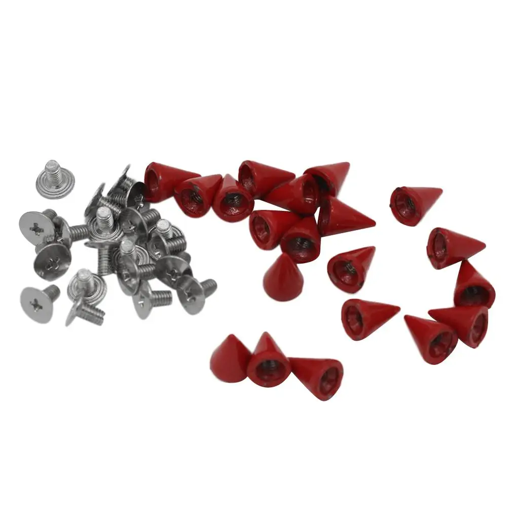 20pcs 10mm Red Spots Cone Screw Metal Studs Leathercraft Rivet  Spikes