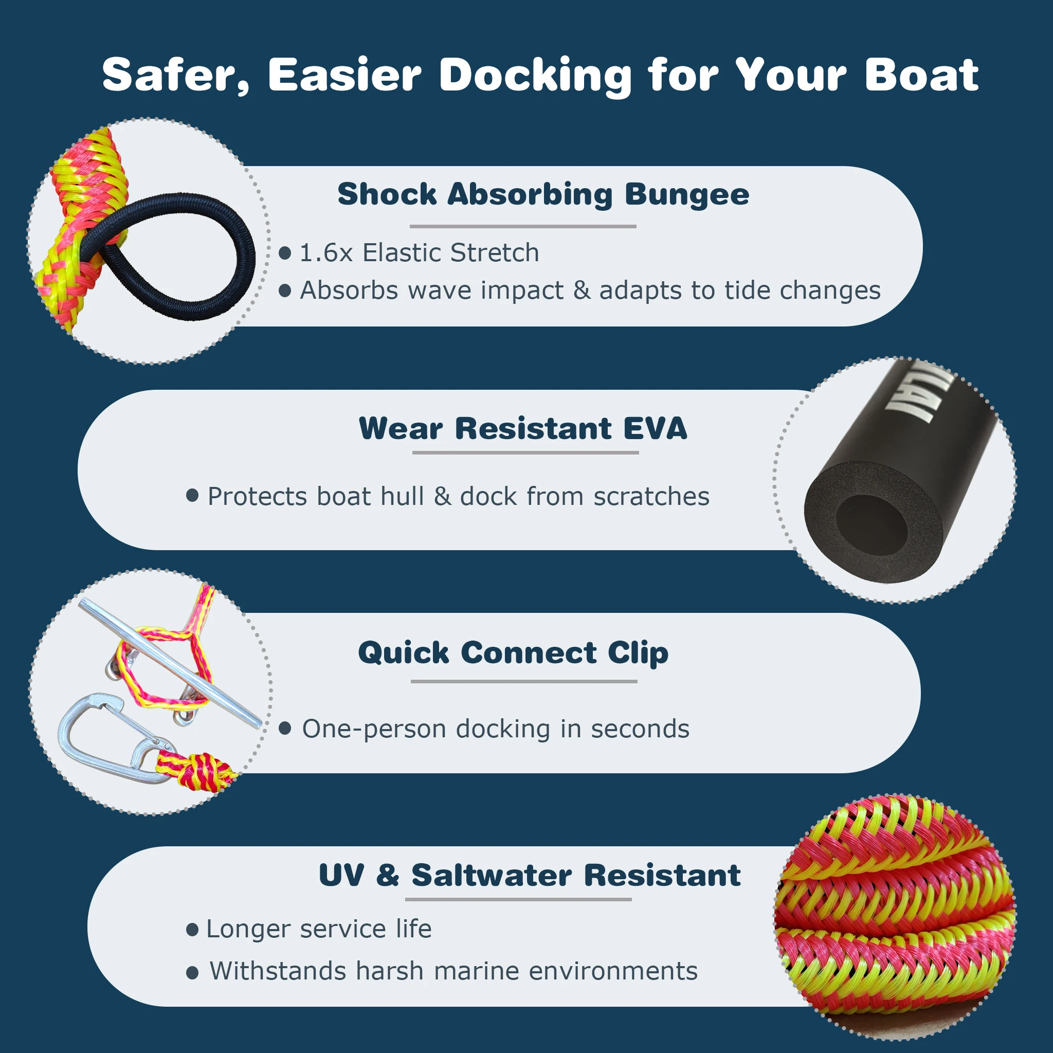 IDAOVLAI Jet Ski Special Bungee Dock Line, 7ft Mooring Rope with Stainless Steel Hook, for Kayak RIB Small Fishing Boats - view 3