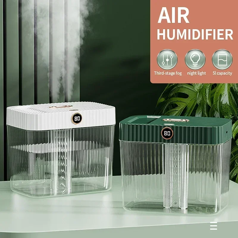 

Double 5L Air Humidifier Nozzle With LCD Display Large Capacity Diffuser For Home Bedroom