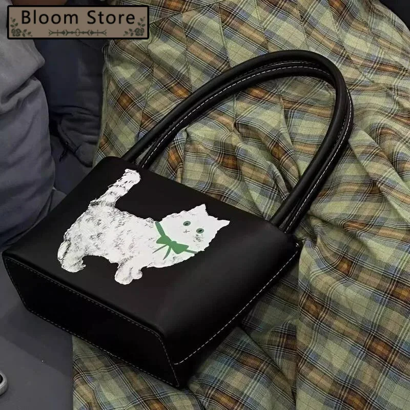 

Japanese Kawaii Cat Print Handbags Girls Cute Chic Purses Vintage Fashion Sweet Shoulder Underarm Bag Women Y2k Top-Handle Bags