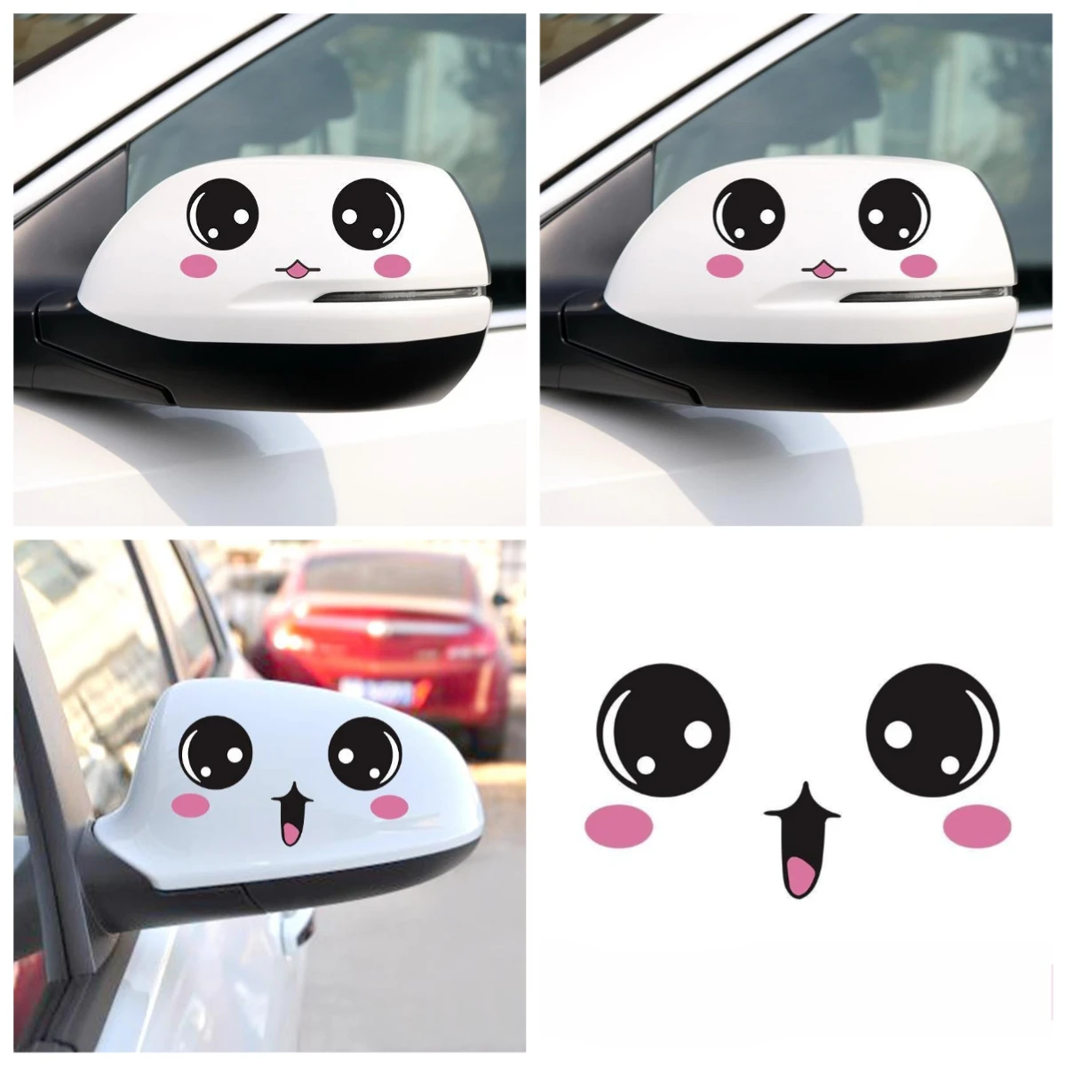 

Cute Emoji Rearview Mirror Car Sticker - Creative Cartoon Decorative Eyes, Funny Scratch Cover with Personality Design
