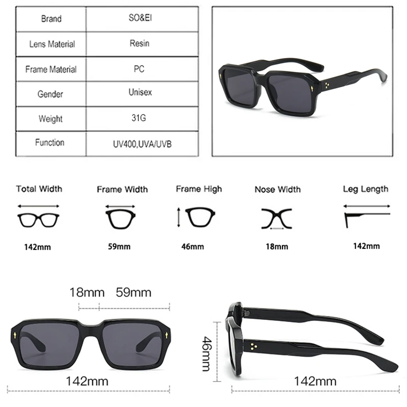 So & ei neue quadratische Frauen Punk Nieten Sonnenbrille Mode klare Ozean Gradient Linsen schirme uv400 Männer Sonnenbrille