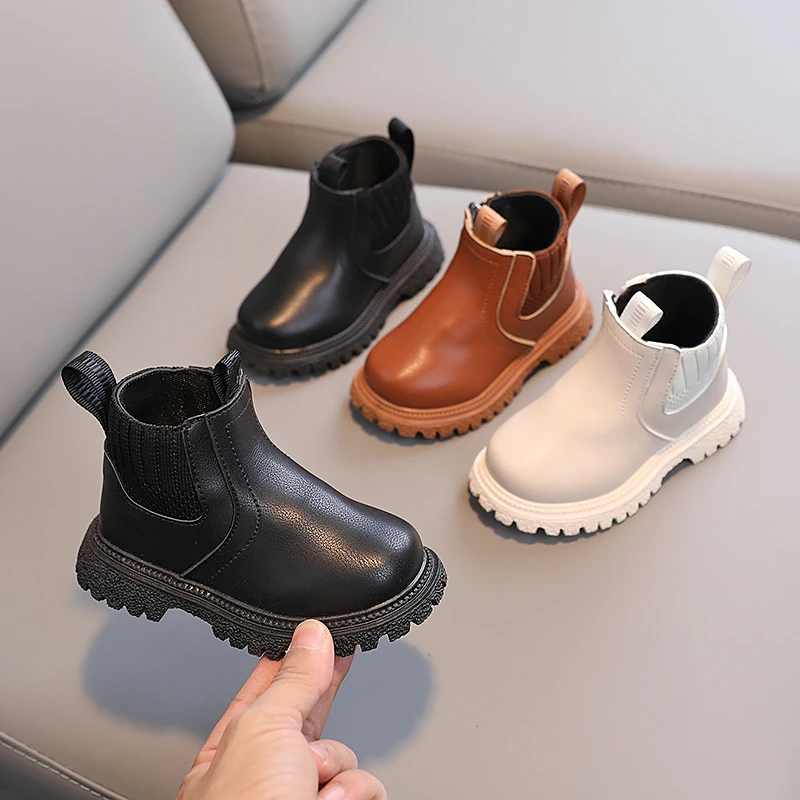 

Fashion Boy Girl Short Boots Non-Slip British Style Boots Children's Side Zipper Design Single Boots Leather Boots Anti-skid