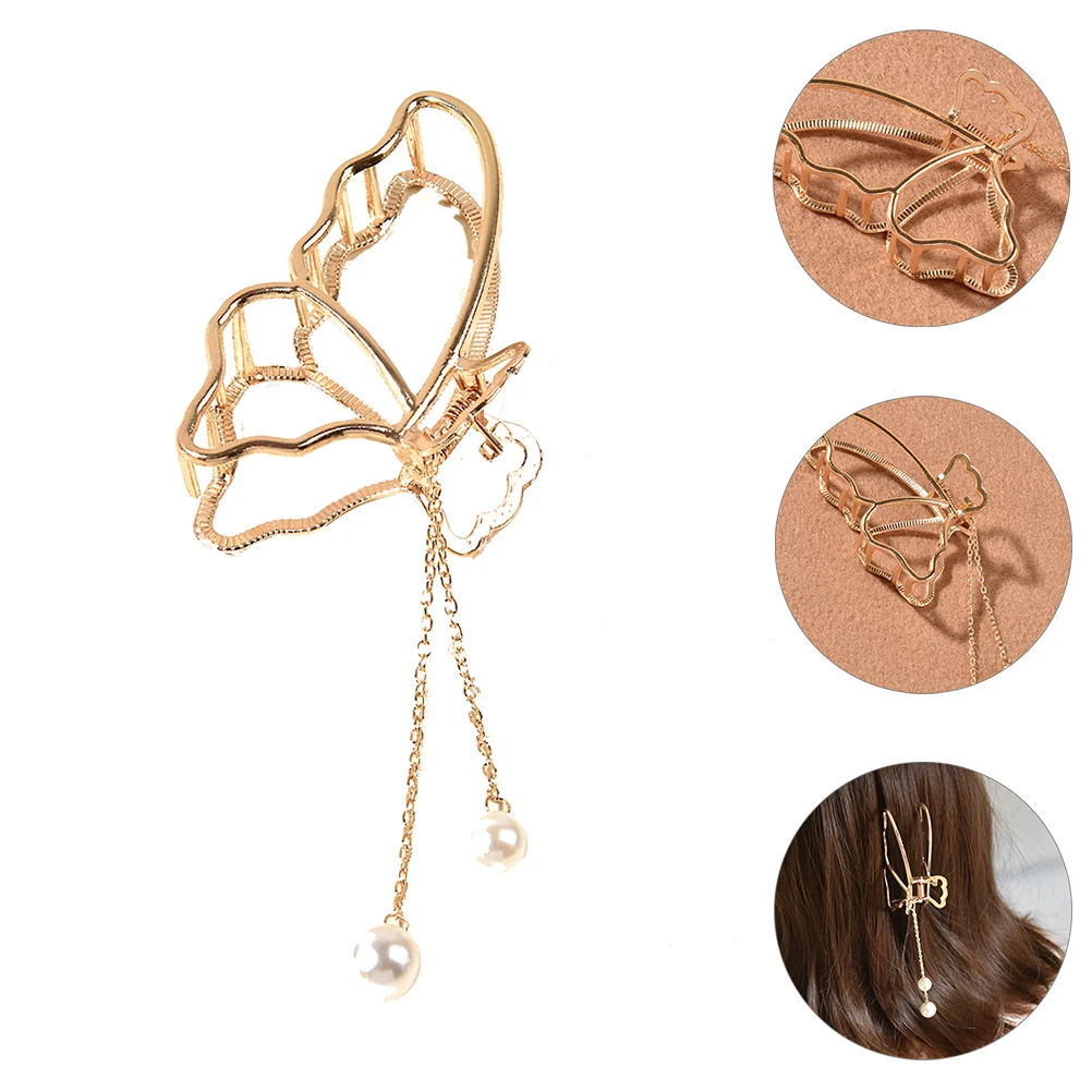 

Pearl Tassel Jaw Clip Hair Claw Clamp Women Accessories Golden Butterfly Style Hair Decor Durable Smooth Lightweight