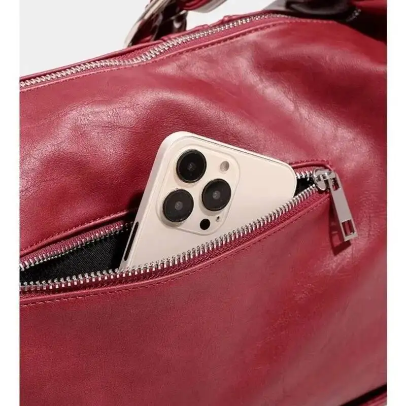 Bloom Hot Girls Red Tote Bag Purse Women High Street Large Capacity Pu Leather Casual Y2k Handbag Ladies Retro Shoulder Bags