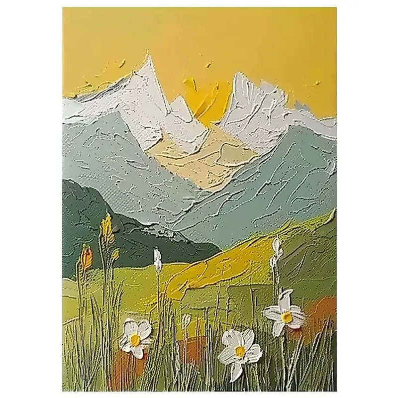 Free Shipping Spring Picture Texture Mountains Flowers Handmade Oil Painting Poster Living Room Sofa Background Wall Decorative