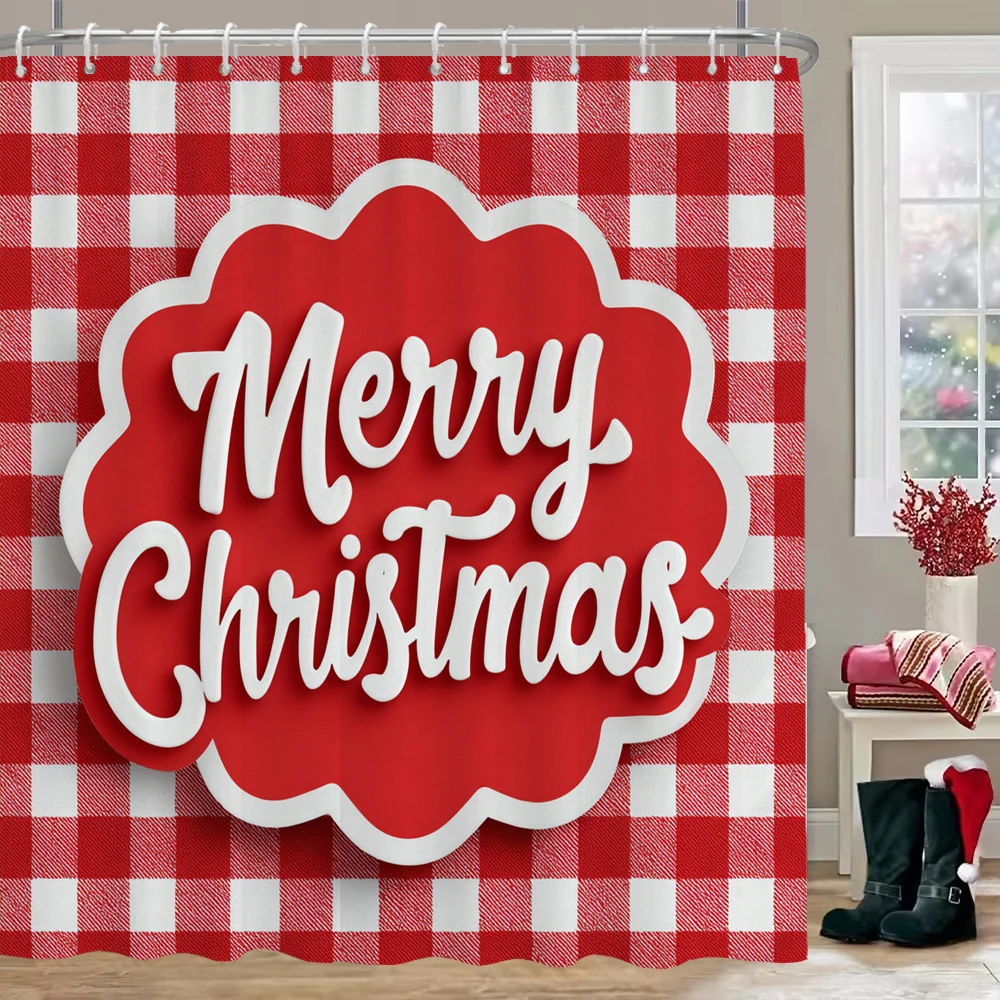 

Merry Christmas Shower Curtain, Christmas Bathroom Curtain Decoration Set With Hook Fabric Christmas Gift Curtain, with Hooks