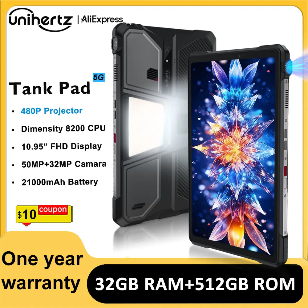 Unihertz Tank PAD 8849 Rugged Projector Tablet Android 32GB 512GB 21000mAh 10.95