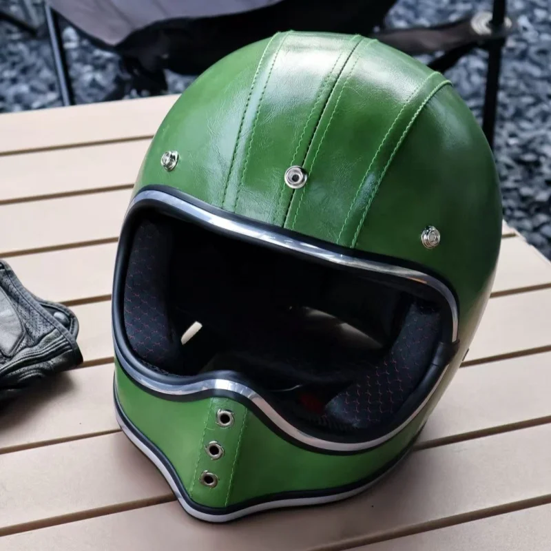 

Tokyo Vintage Fiberglass Leather Helmet Yellow Bird-Beak Helmets Motorcycle Helmet Men Women Vintage Full Helmet All Seasons
