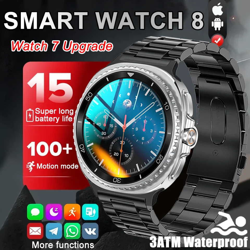 

Часы 8, классические NFC GPS, умные часы, женские часы для здоровья, спортивные часы, AMOLED-дисплей, пульсометр, игры, Bluetooth-вызов, водонепроницаемые мужские часы