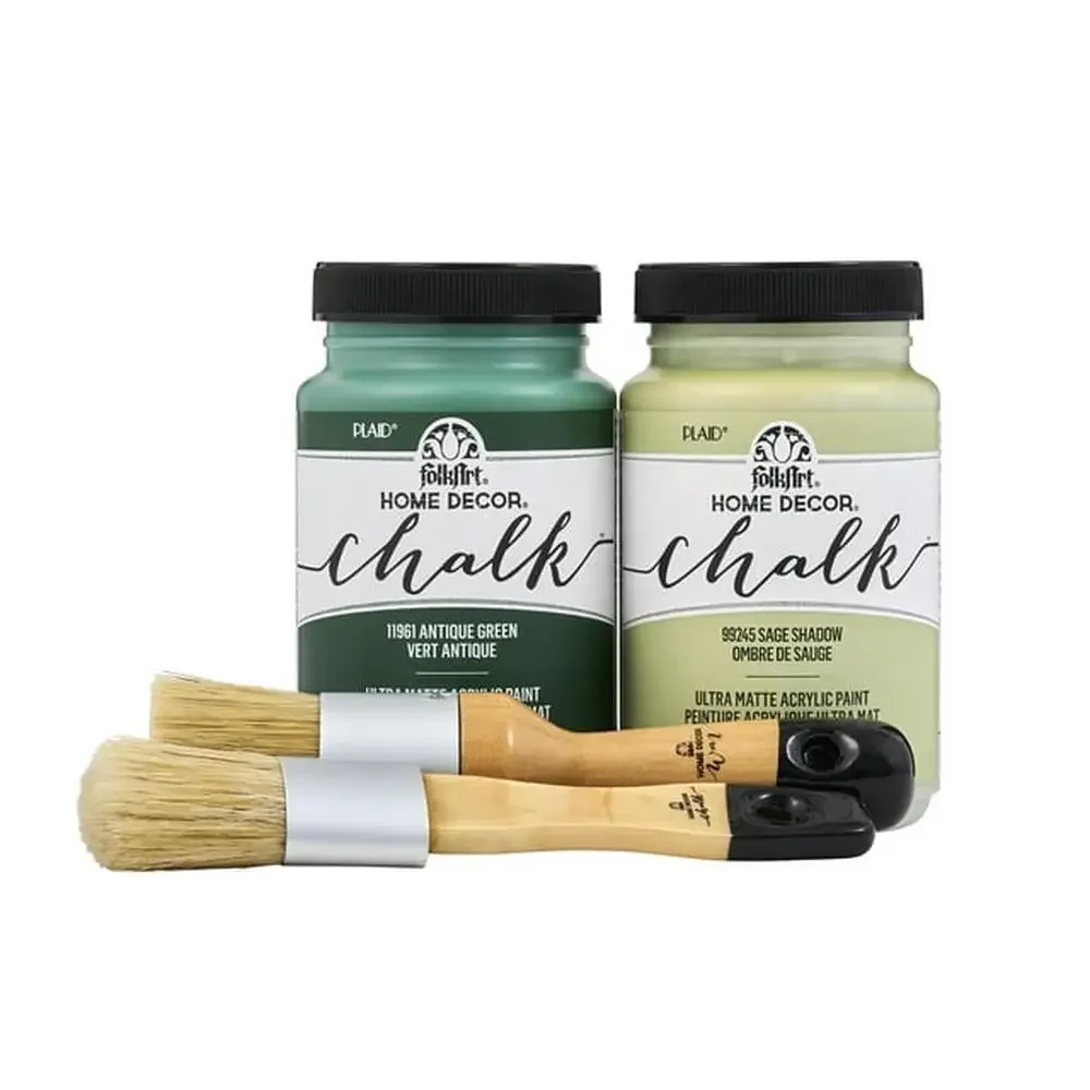 Chalk Paint Set 8oz Greens Kit with Acrylic Paints & Brush Set Ultra Matte Finish Variety Surfaces Easy Clean Up Furniture