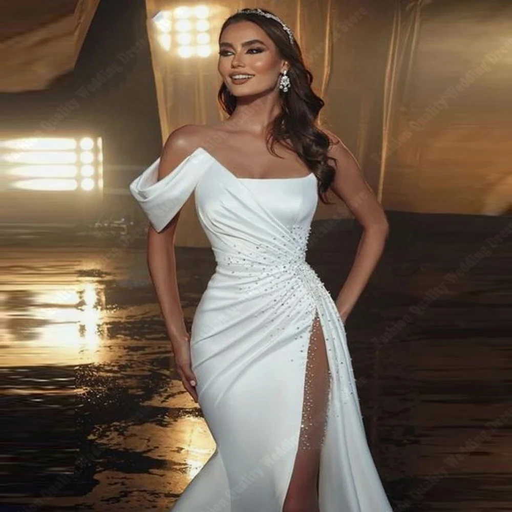 Vestidos De Novia elegantes De sirena para mujer, vestidos De Novia De princesa con horquilla alta, vestidos De Novia De longitud trapeada, Vestido De baile De compromiso, Sexy, Verano