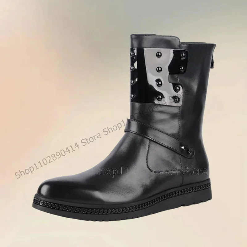 

Metal Decor Black Sewing Design Chain Sole Boots Fashion Back Zipper Men Shoes Luxurious Handmade Party Office Men Dress Shoes
