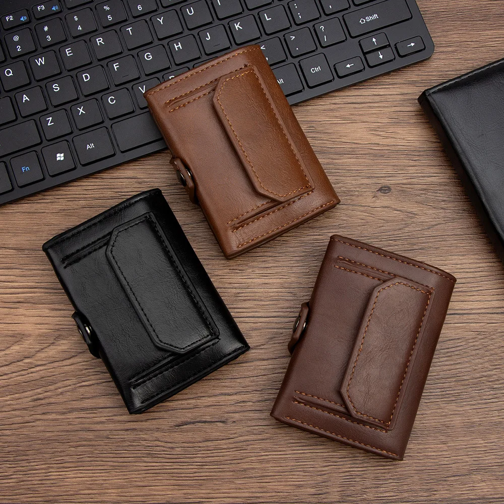 Men's splicing clasp wallet short coin pocket three fold multifunctional thin PU men's business wallet