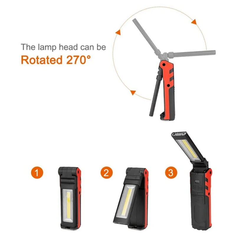 ABRS-3X Super Bright COB LED Working Light With Magnetic Base & Hook USB Rechargeable Dimmable Flashlight