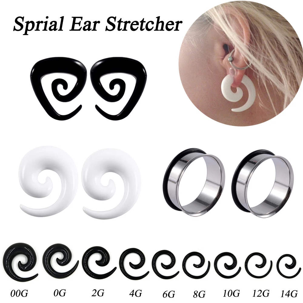 1Pair Black Triangle Acrylic Spiral Ear Stretching Taper Piercing Round Ear Expander Plugs Body Jewelry 1.6mm-10mm Free Shipping