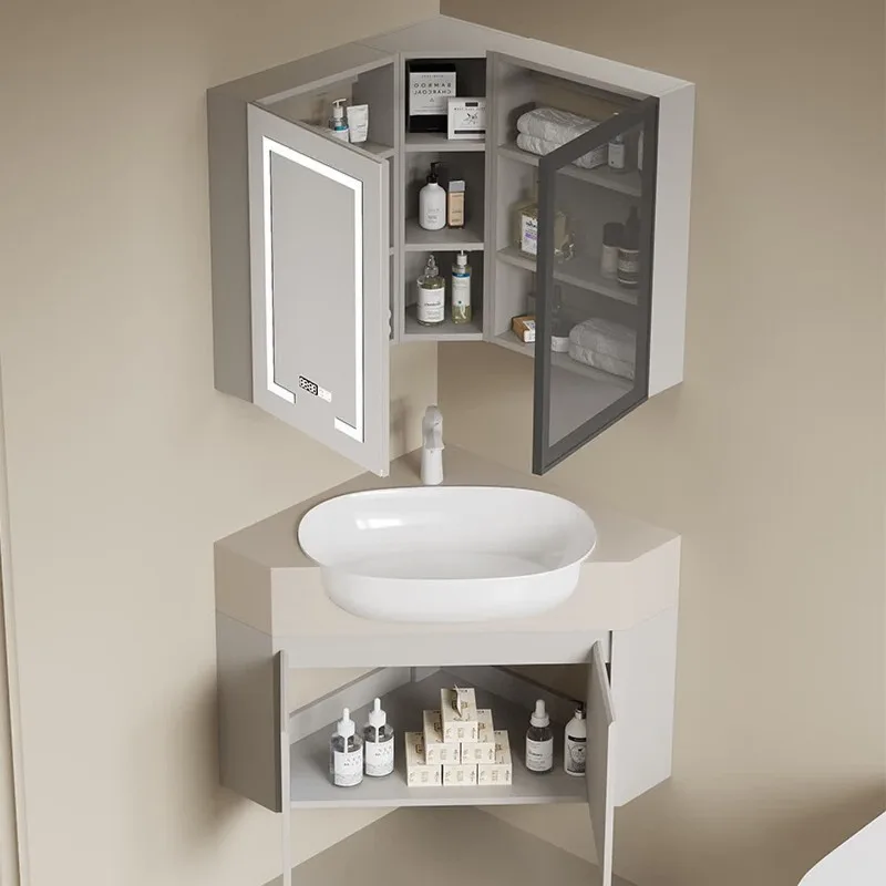 Small apartment corner bathroom combination cabinet, big belly basin corner hand wash basin