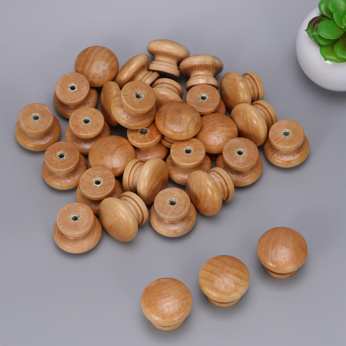 

30pcs Large Round Wooden Drawer Pulls Mushroom Style Furniture Cabinet Handles Natural Wood Knobs For Wardrobe Closet Door