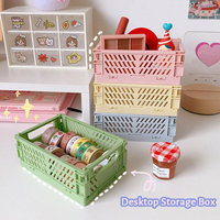 Organizing Storage Baskets Case Folding Student Desktop Basket Tape Stationery Plastic Foldable Container Storage Box