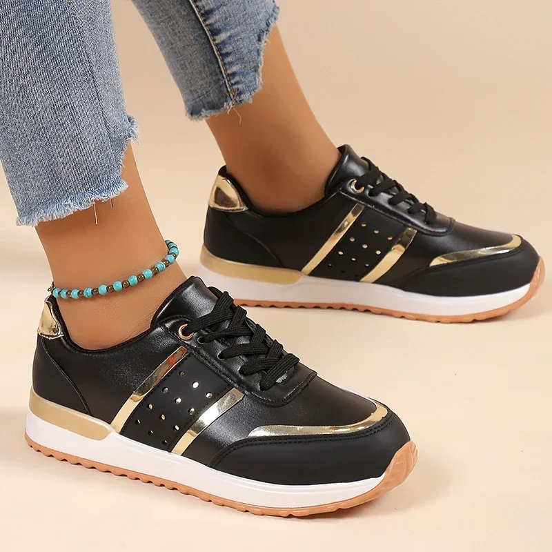 Woman Sneakers Platform Leather Patchwork Women's Sports Shoes 2025 Running Vulcanized Tennis Female Comfortable Casual Sneaker