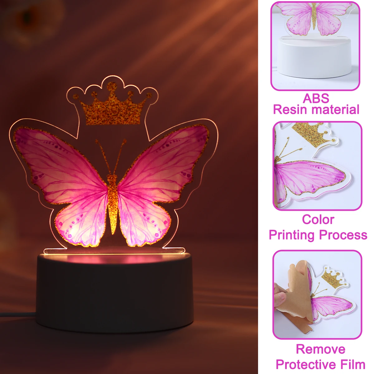 Acrylic Night Light Led Lamp 3D Butterfly Luminous Wedding Birthday Party Decor Kids Children Room Decor Supplies Baby Shower