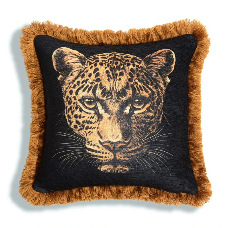 Luxury high-end tasseled sofa cushion cover chenille double-sided printed decorative pillow cover leopard ,snake print patterns