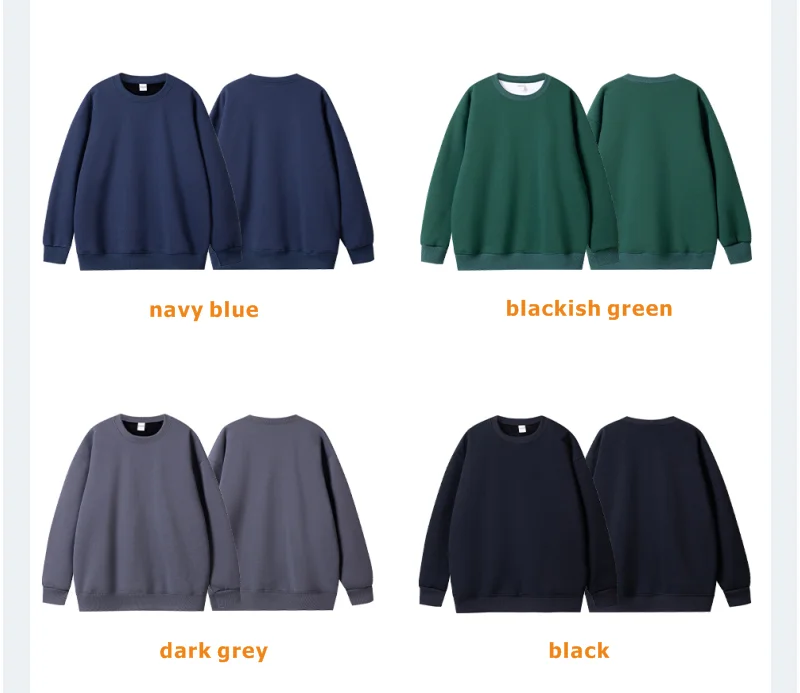 100% Cotton For Warmth Customized Letter Picture Logo Loose Solid Color Fit Round Neck Men Women Fashionable Couple Sweatshirt