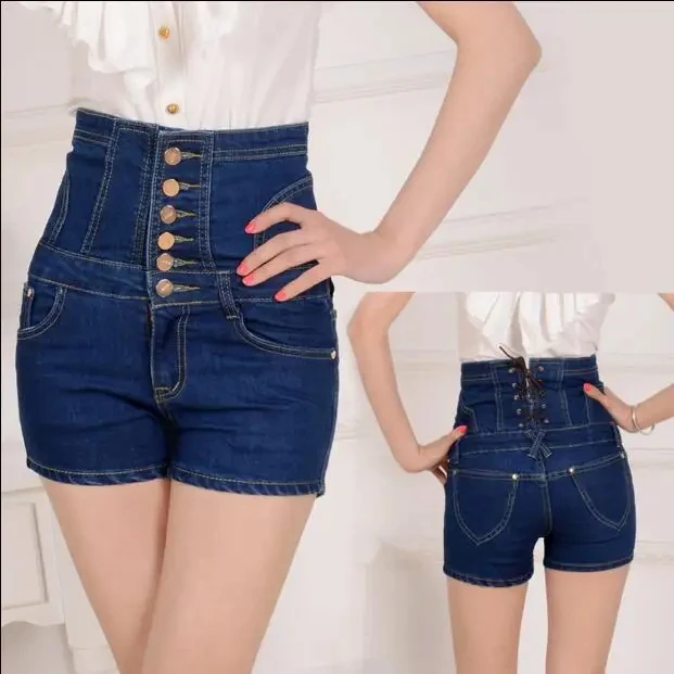 summer brand Fashion casual high waist female ladies girls slim elastic waist plus size denim shorts