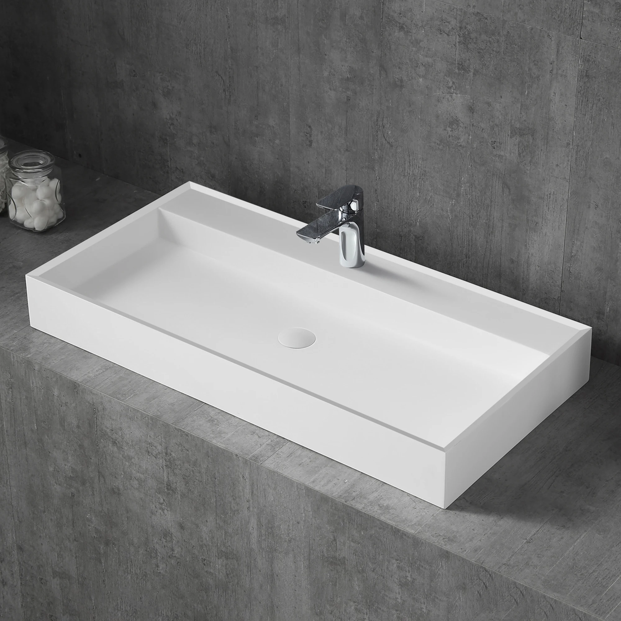 

Contemporary 31.5inch Solid surface bathroom sink with overflow drain