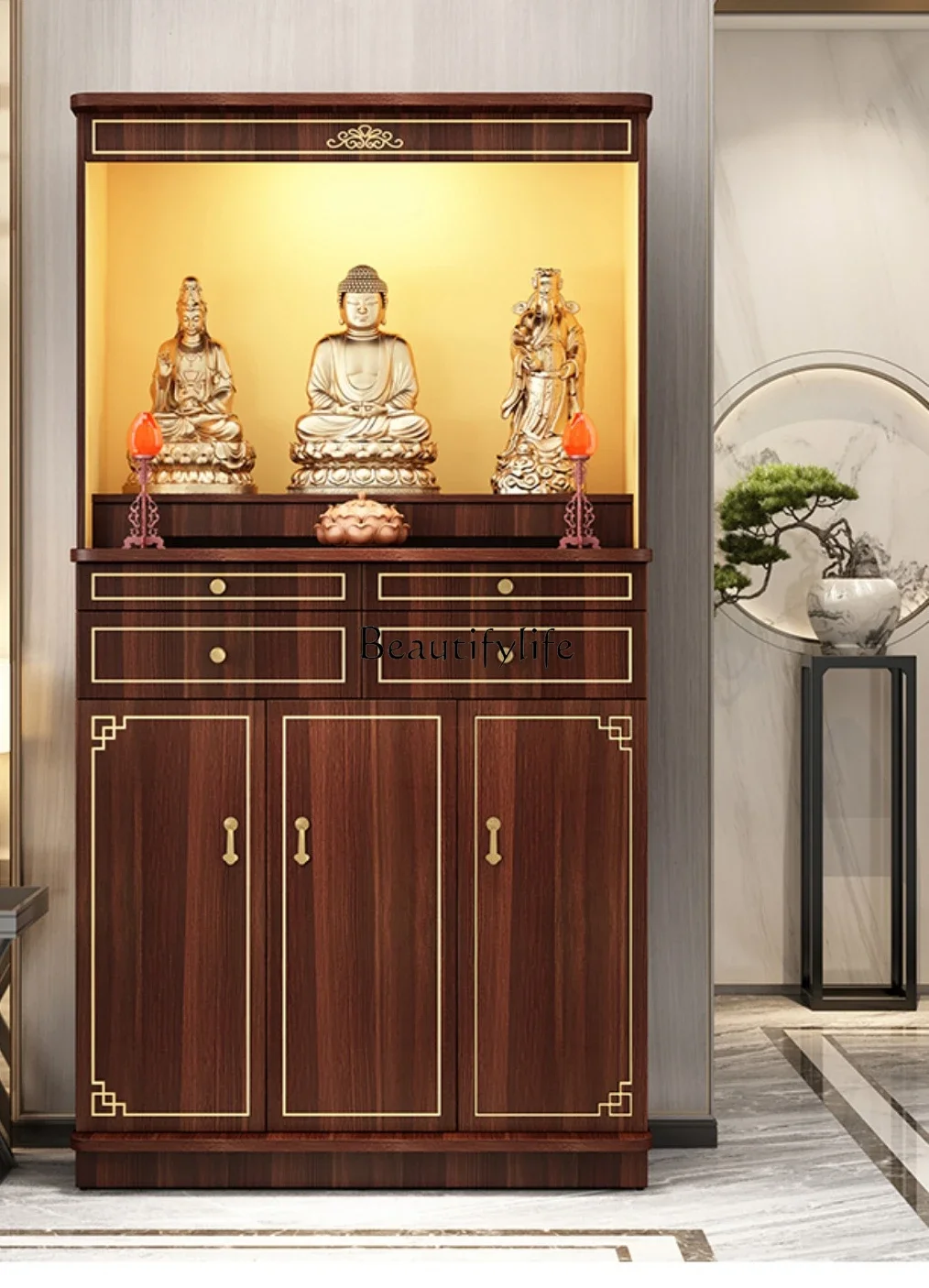 

Light Luxury Modern Minimalist Altar God of Wealth Buddha Cabinet New Chinese Style Clothes Closet Shrine with Door