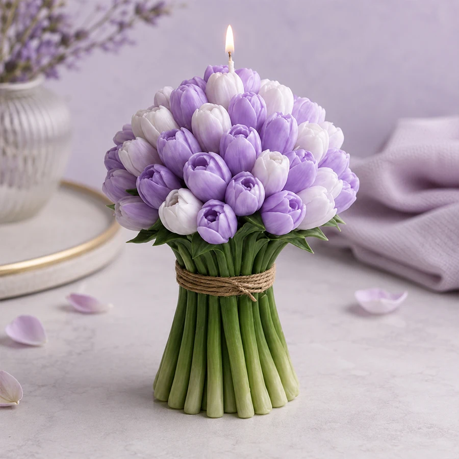 Realistic 3D Tulip Bouquet Silicone Mold – For DIY Scented Candles and Plaster Crafts (Weddings, Home Decor)