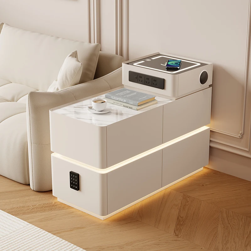 

Aesthetic European Nightstand Bedroom Light Makeup Cabinet Nightstand Unique Smart Table De Chevet Furniture Accessories