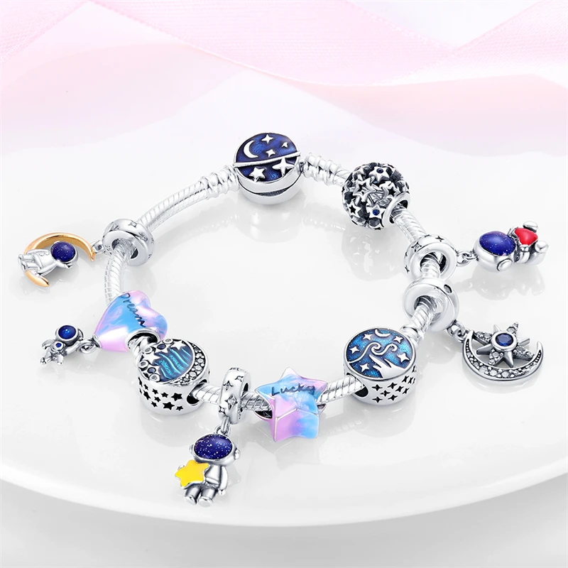 Encantos Luminou Fit Original Pulseira Pandora, Real S925 Sterling Silver Beads, Firefly Oceano Série, Dangle Jóias Finas