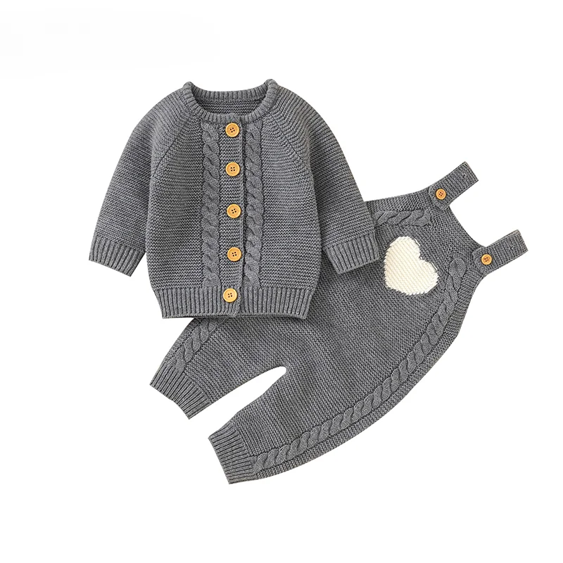 Winter Casual Long Sleeves Sweaters Jackets+Rompers Outfits Sets for Newborn Infant Kids Boys Girls Costumes Autumn Baby Clothes