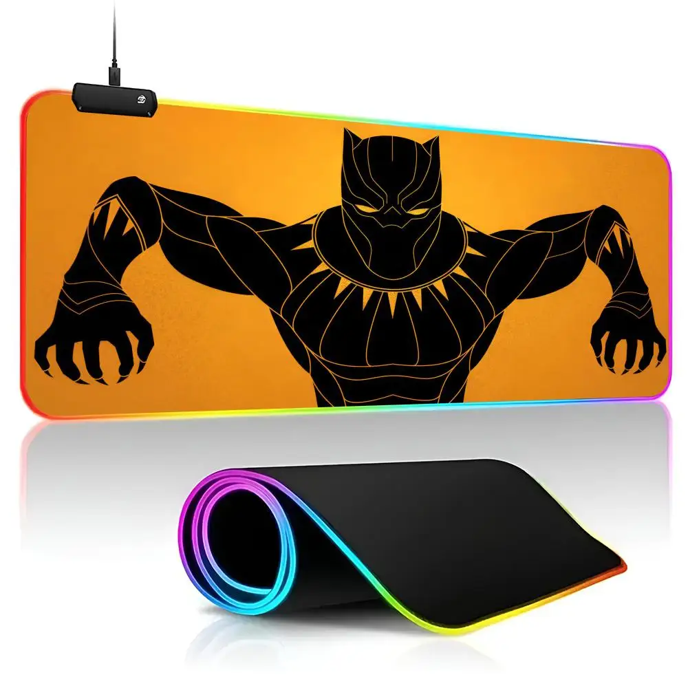 

Black Panther Mouse Pad Gamer RGB Deskmat Keyboard Mat Gaming Laptops LED Mousepad Desk Protector Anime Mause Mats