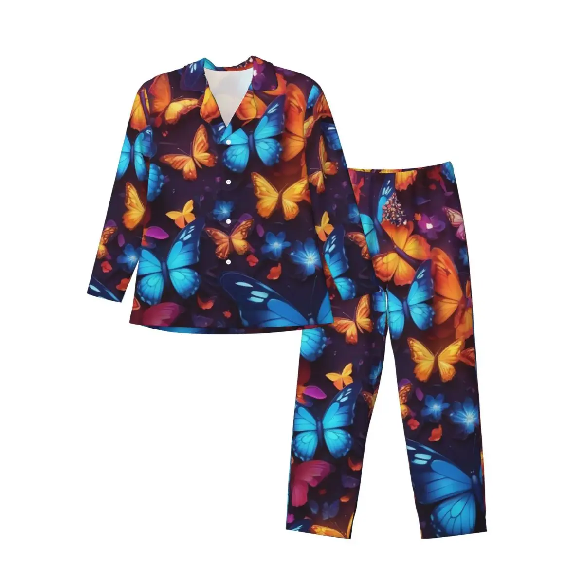 Wings Butterflies Pajamas Men magic flowers Soft Room Sleepwear Autumn 2 Piece Casual Oversize Graphic Pajama Sets