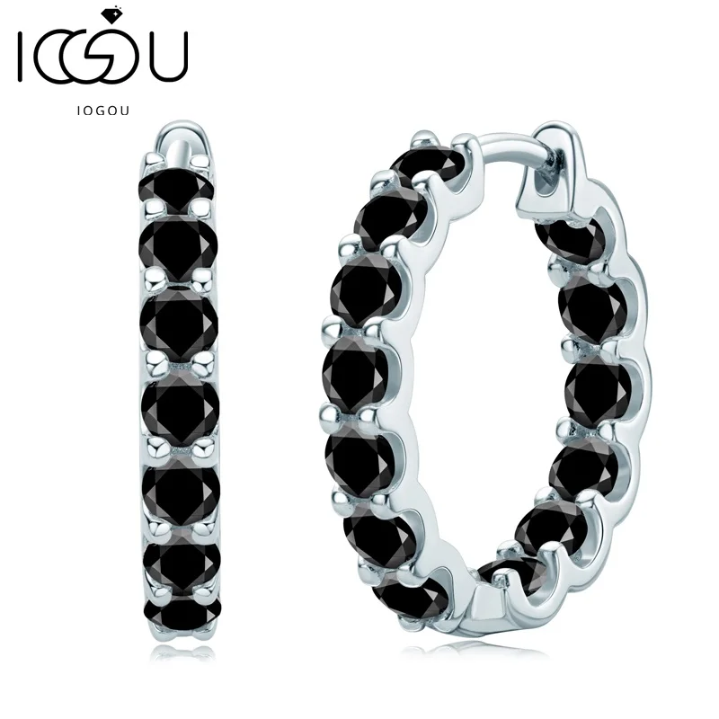 

IOGOU Hoops 100% 925 Sterling Silver 3mm Black Moissanite Stud Earrings For Women Sparkling Jewelry Gifts Top Sale Product 2023