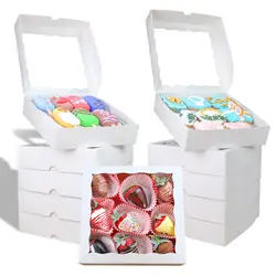 White Bakery Boxes With Window 8 x 8 IncBoxes for Cookies, Donuts, Chocolate Strawberries and Pie,