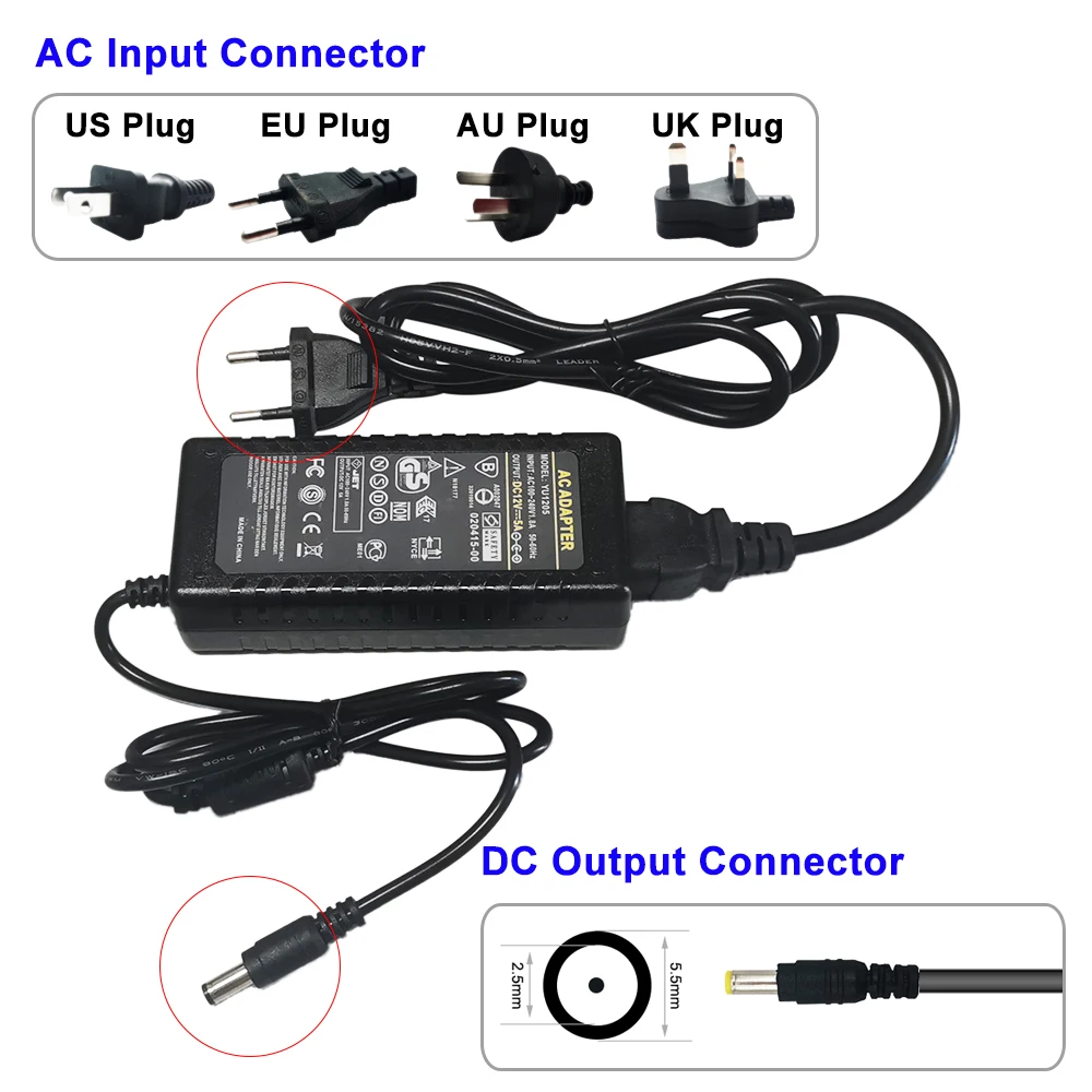DC12V LED Power Supply Switch Transformer 2A 3A 5A 6A 7A 8A 10A Adapter US/EU/AU/UK for WS2811 WS2815 5050 3528 LED Strip Light