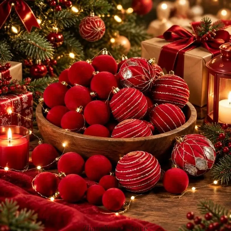 Weihnachts-Hängekugel-Set mit einfarbigen und gemusterten Oberflächen, 3 x – Detail 9