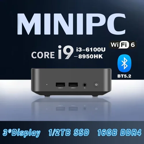 Mini PC portátil Core i9-8950HK/i3-6100U Mini PC para juegos Windows 11 Pro 16GB DDR4 1TB 2TB M.2 SSD WiFi 6 BT5.2 computadora de escritorio