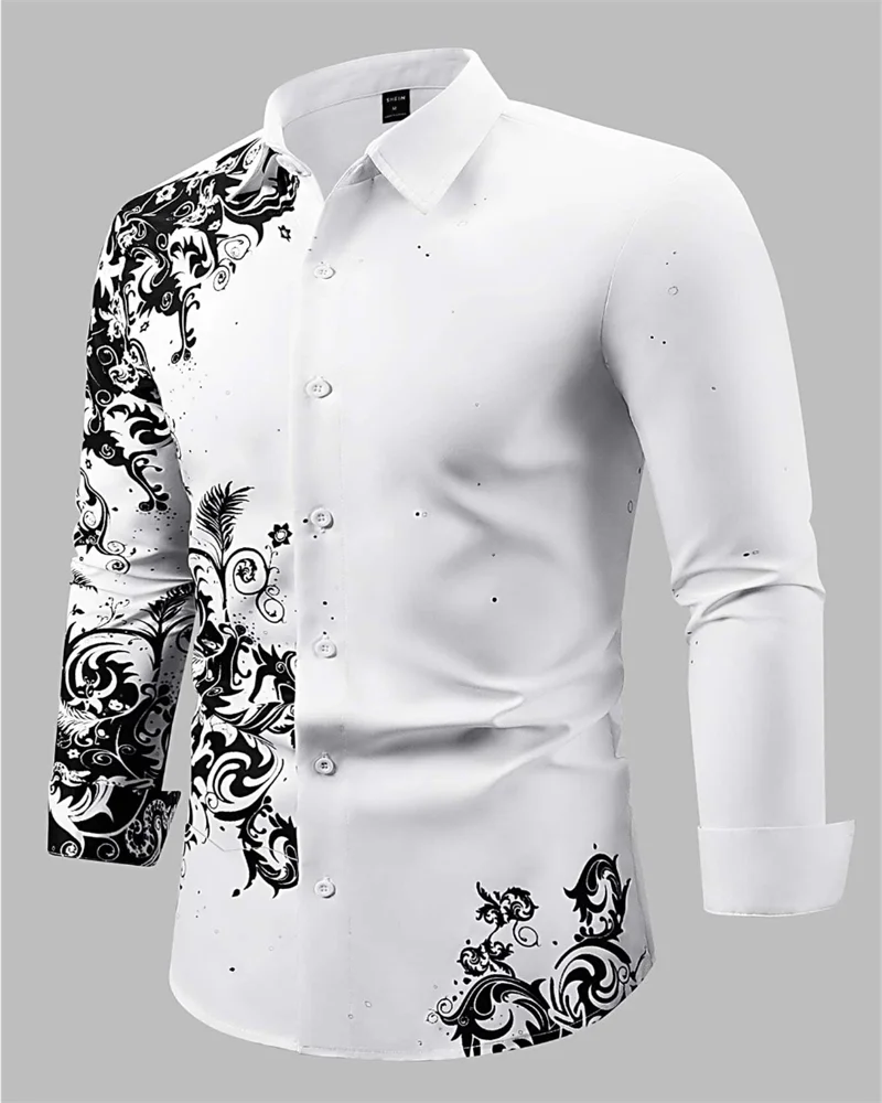 

Men's shirt summer floral 3D printing lapel long sleeve shirt outdoor street long sleeve single breasted clothing fashion 6XL