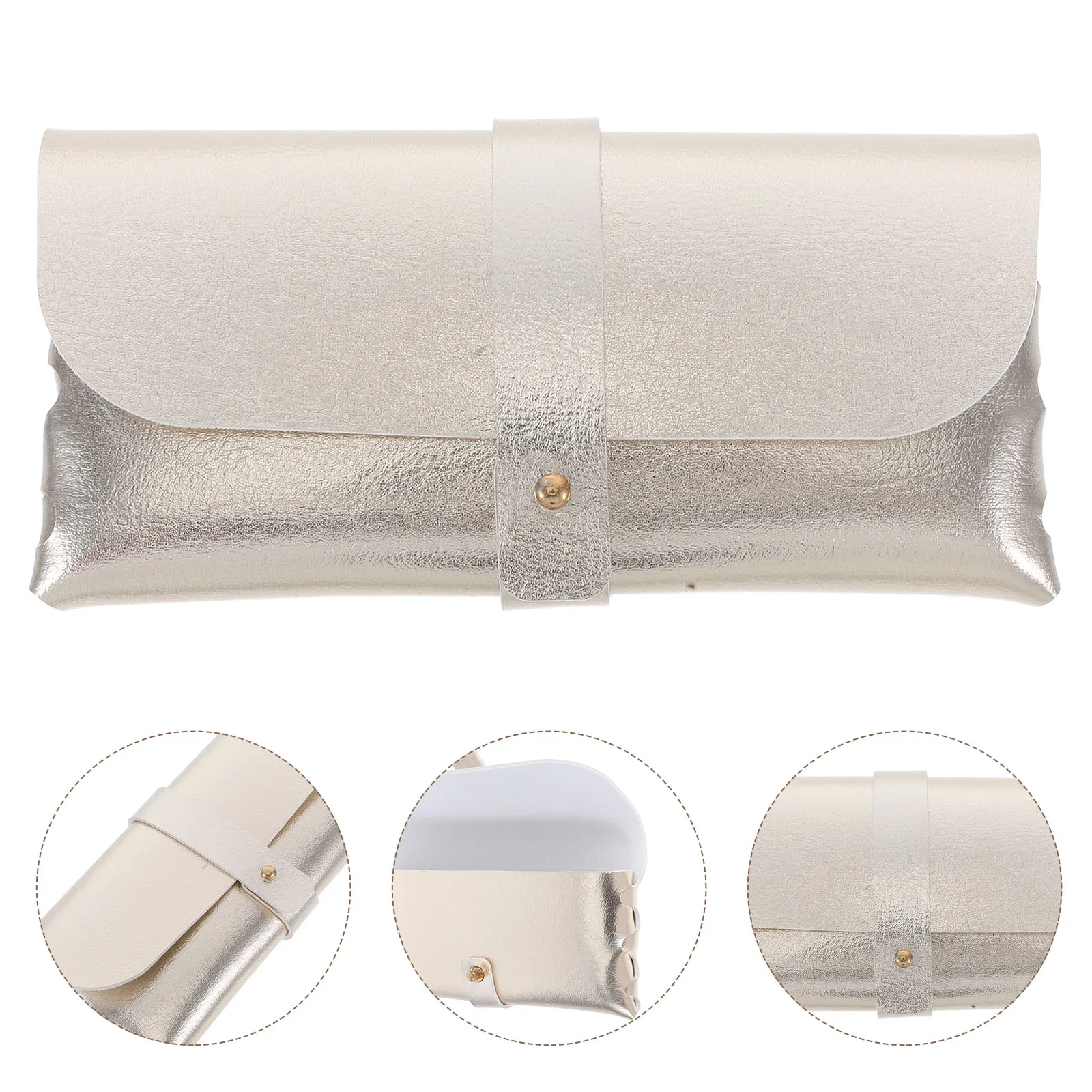 

Stylish Pvc Glasses Case Buckle Clamshell Design Large Capacity Compact Golden Color For Storage Frames Cash Keys
