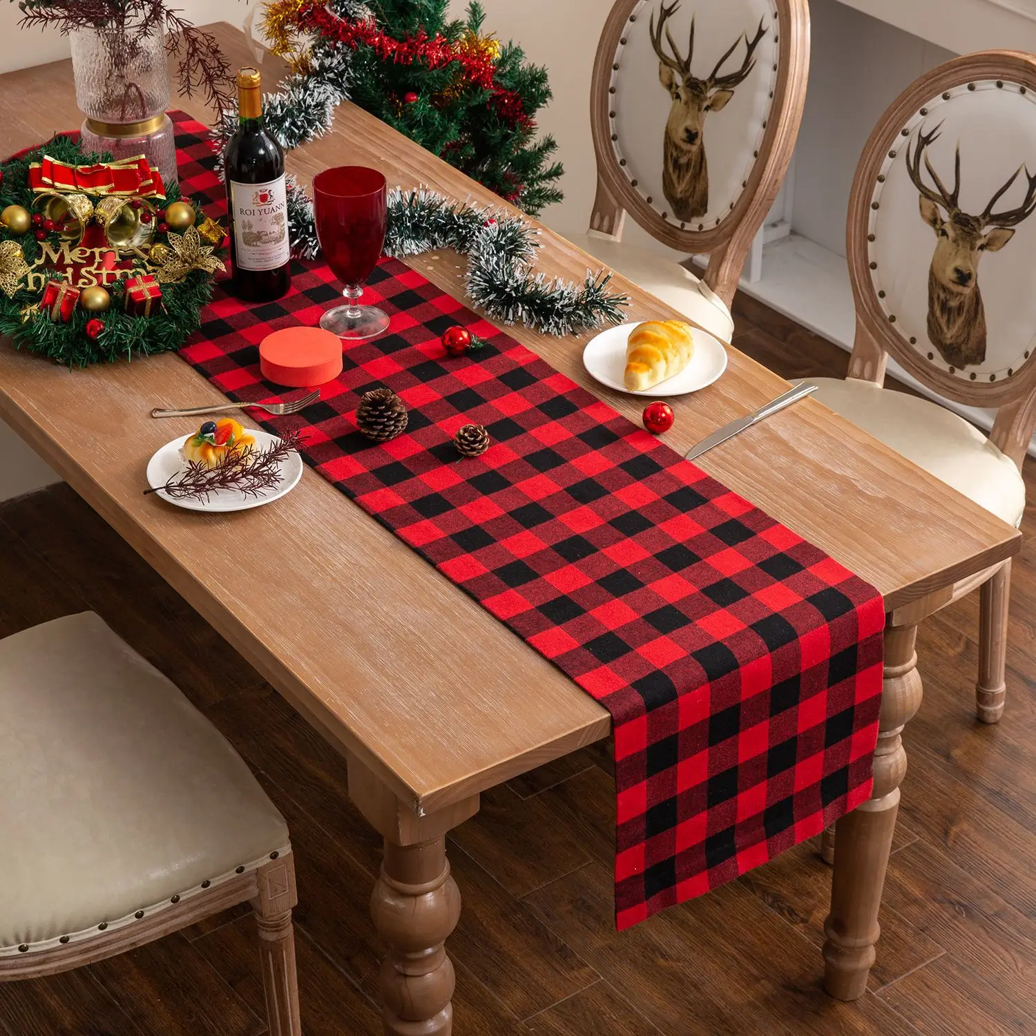 

Christmas Table Runner Red and Black Checkered Tablecloth Merry Christmas Decorations For Home Navidad Noel Gifts Tablecloth