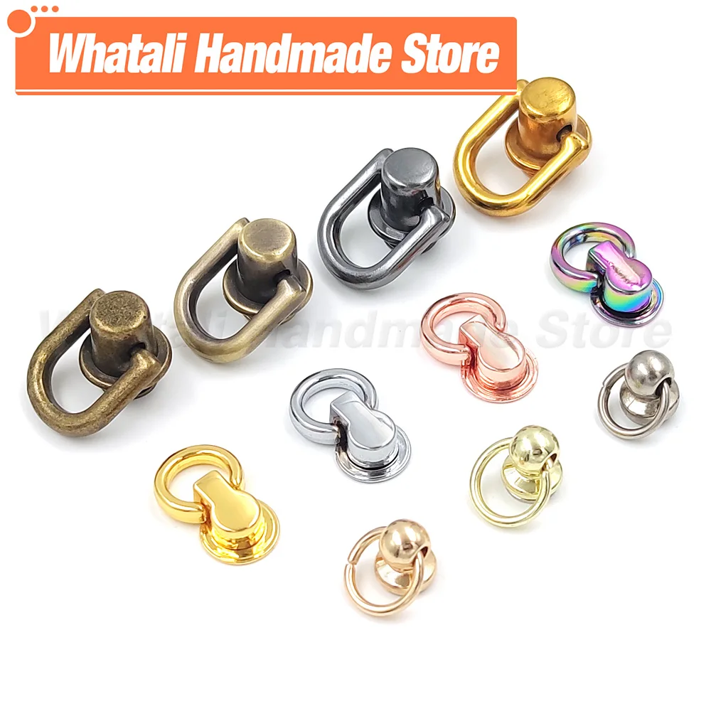 

4pcs Metal Rotating Head Belt Ring Bag Clothes Screwback Buckle Ring Removable For Leathercraft Phone Case Hardware Accessories