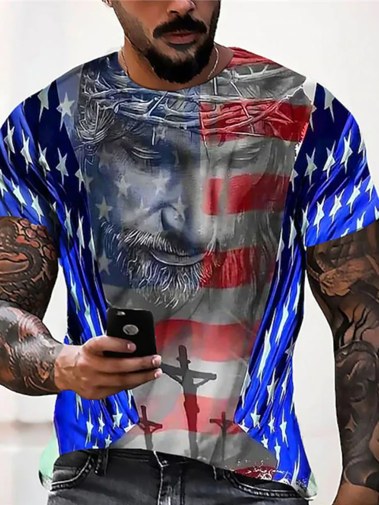 Fashion USA Flag Stripes 3D Print MenT Shirt Oversized Male T-Shirt Summer Short Sleeve Breathable Men Clothing Tops Tees