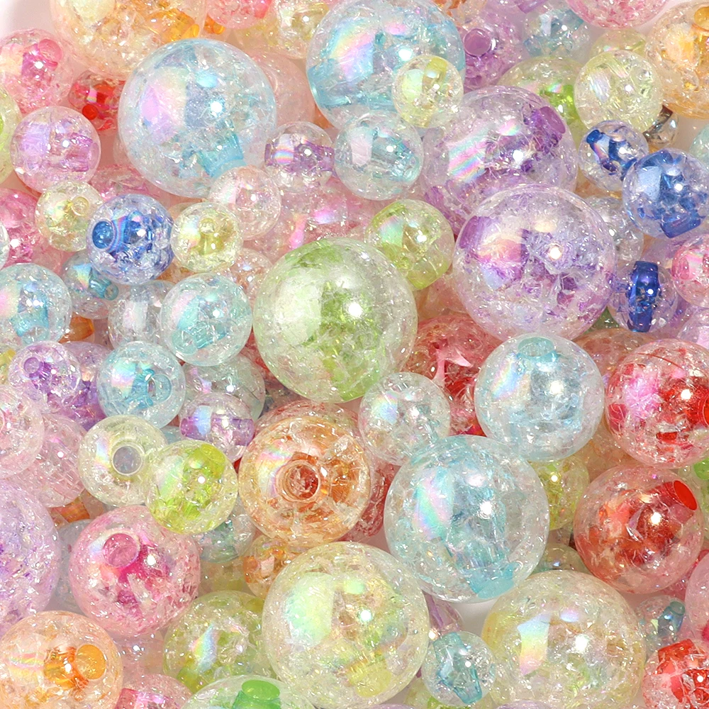 10-100pcs 8 10 12 14 18 20mm Acrylic Cracked Beads Candy Color Round Loose Beads For Jewelry Making DIY Bracelets Accessories