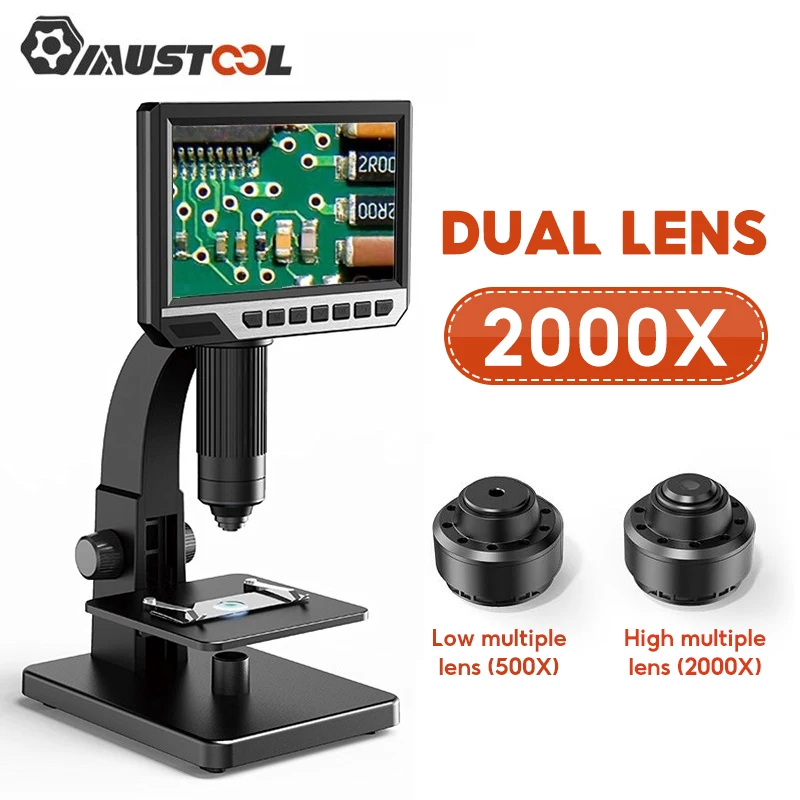 

Mustool-MT315 2000X Dual Lens Digital Microscope 7-inch HD IPS Large Screen Multiple Lens for Circuit/Cells Observation